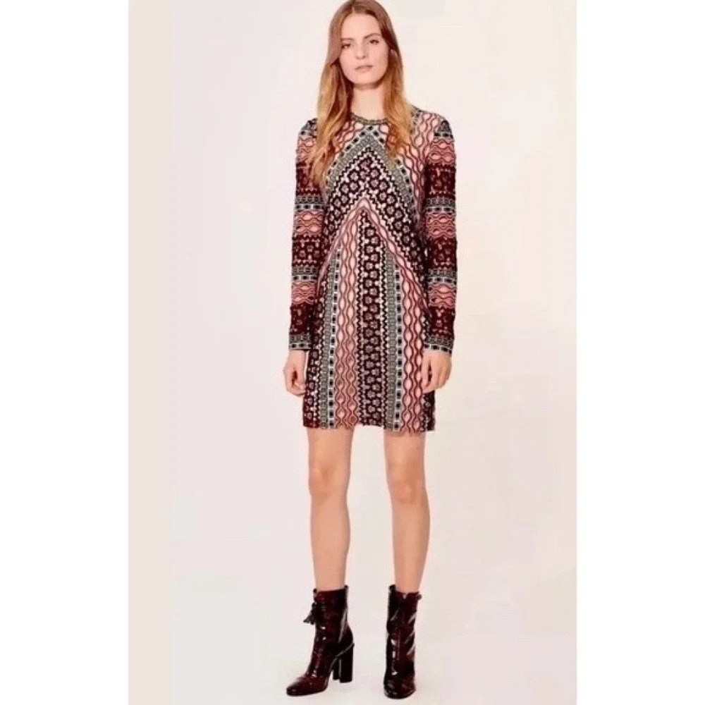 TORY BURCH Beauvoir Guipure Lace Embroidered Crochet Dress Shift Romantic Size 2